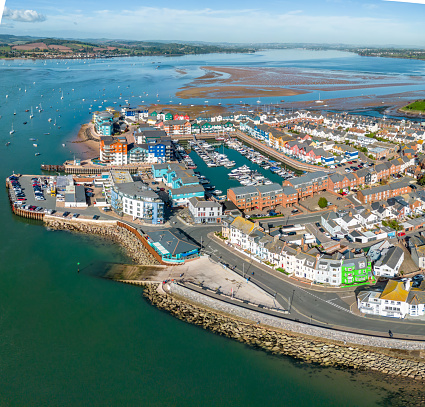 Aerial view of Exmouth beach and town seafront in Devon