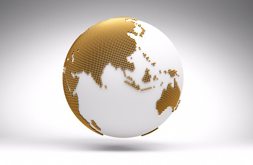 Golden and white earth globe floating on light background - 3D illustration