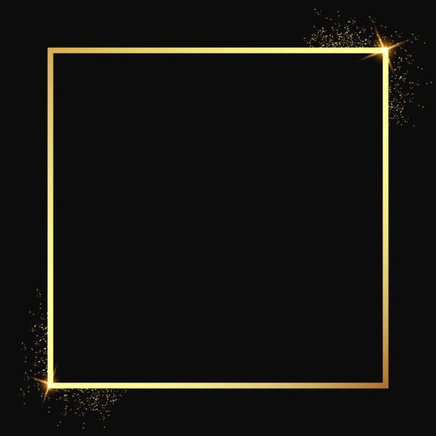 istock Black background with gold frame, sparkling stars and glitter effect. Suitable for banners, posters, social media posts. Vector illustration. 1432801278