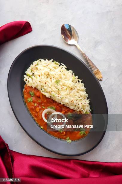Rajma Chawal Is A Popular North Indian Food Rajma Is A Socked Red Kidney Beans Cooked With Onions Tomatoes And A Special Blend Of Spices Served With Jeera Rice Or Cumin Rice With Copy Space Stock Photo - Download Image Now