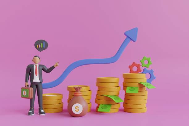 3d Businessman with growing chart. earning rising up graph profit increase concept. Business sales, investment, wealth or earning rising up graph profit increase concept, financial report graph with exponential arrow. 3d rendering empresario 3d con gráfico de crecimiento. ganar aumentando el concepto de aumento de ganancias gráficas. ventas comerciales, inversión, riqueza o ganancias ascendentes gráfico concepto de aumento de ganancias, gráfico de informe financiero con flecha