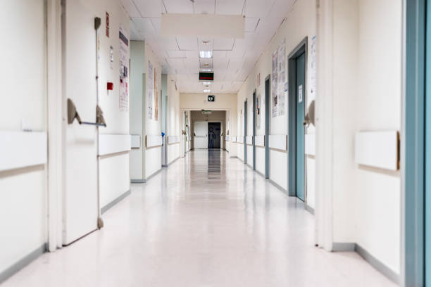 Empty hall in a hospital stock photo