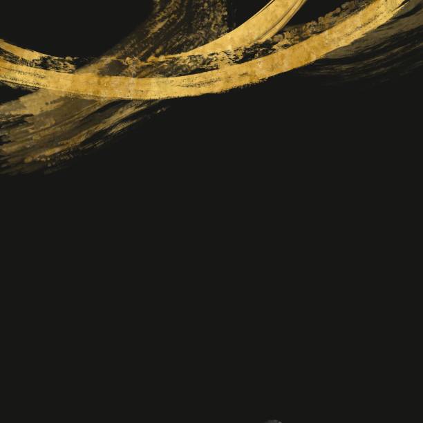 istock Japanese style abstract square dark banner with gold brushstroke curves on top. Oriental style template on black background with space for text 1432803093