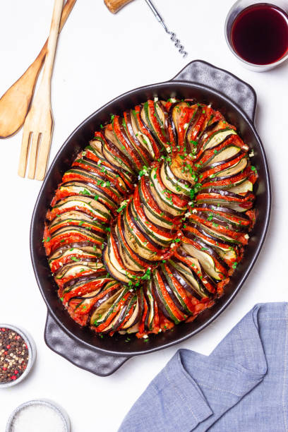 Ratatouille - traditional Provencal vegetable dish. French food. Vegetarian food. Healthy eating. Ratatouille - traditional Provencal vegetable dish. French food. Vegetarian food. Healthy eating ratatouille stock pictures, royalty-free photos & images