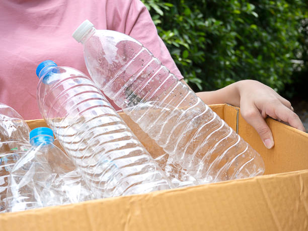 istock Woman hand holdging box of plastic bottle garbage for recycle 1432805747