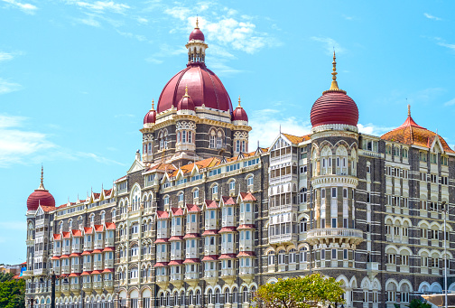 Facade of The Taj Mahal Palace hotel in Colaba district, Mumbai, India