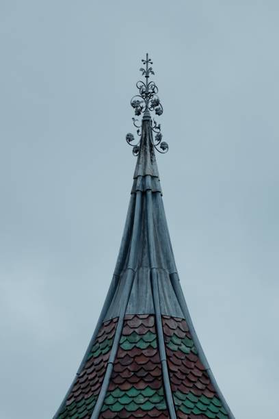 Vertical shot of the top of a Chinese Bell Tower with Colourful Tiles A vertical shot of the top of a Chinese Bell Tower with Colourful Tiles nottinghamshire stock pictures, royalty-free photos & images