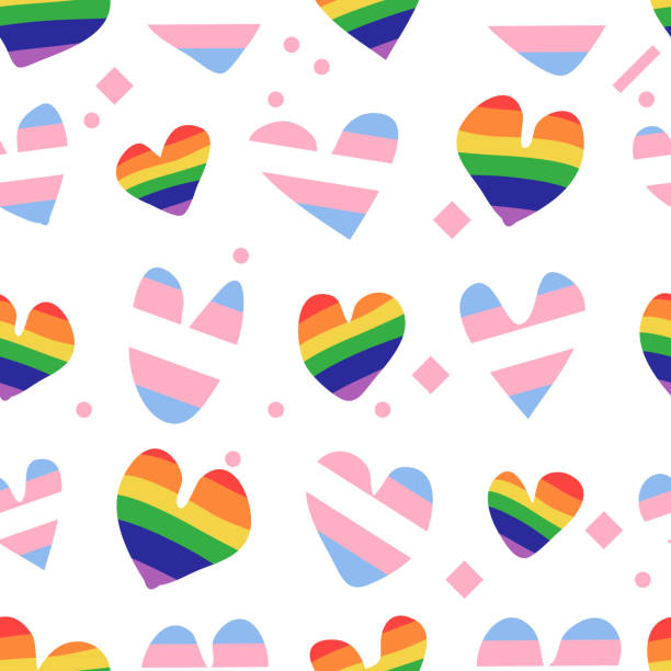 nahtloses muster mit lgbt- und transgender-flaggenherzen-vektorillustration - gay pride spectrum backgrounds textile stock-grafiken, -clipart, -cartoons und -symbole