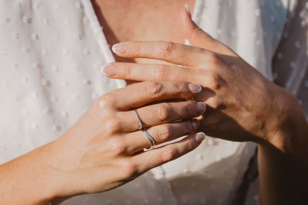 istock Closeup of a woman's hands wearing silver rings 1432808083