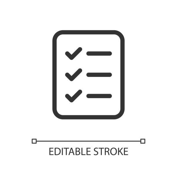 ilustraciones, imágenes clip art, dibujos animados e iconos de stock de lista de comprobación de tareas completadas icono de interfaz de usuario lineal perfecta de píxel - tarea doméstica