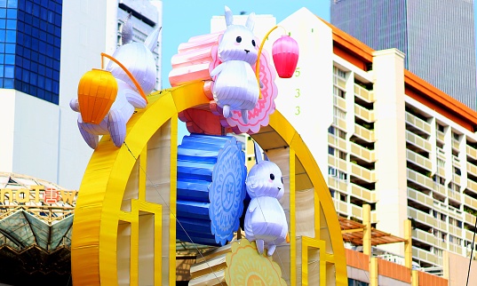 A Moon cake festival traditional decorations in different colors
