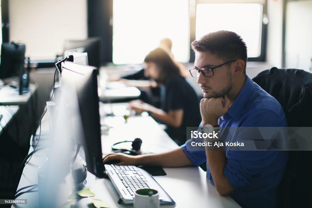 Computer Programmer Working On New Software Program Stock Photo ...