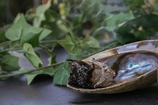 burning sage in a bowl for meditating