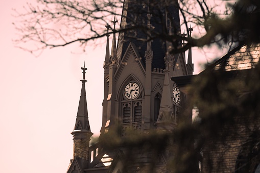 A beautiful view of the Basilica of the Sacred Heart dome during the sunset