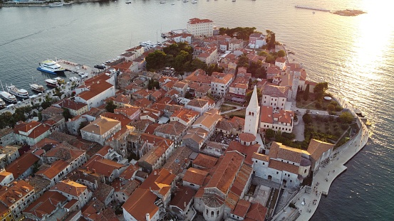 An aerial view of the town of Porec, Croatia