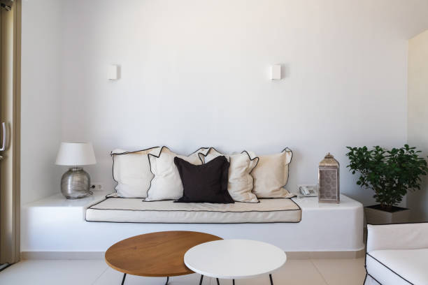 istock Mediterranean style living room interior with minimal decoration 1432819027