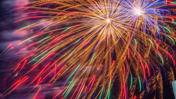 istock Beautiful colorful firework in the night sky 1432819590