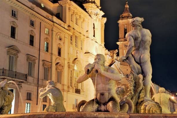 Fountain and Architecture in Rome Moor  Fountain in Piazza Navona. Rome, Italy fontana del moro stock pictures, royalty-free photos & images