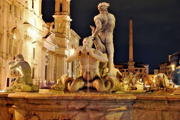 Fountain and Architecture in Rome Moor  Fountain in Piazza Navona. Rome, Italy fontana del moro stock pictures, royalty-free photos & images