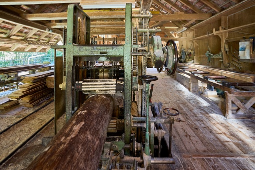 The sawing machine in an old sawmill