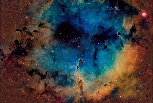 The beautiful colorful elephant trunk nebula in a starry galaxy sky