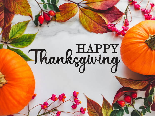 Happy Thanksgiving. Bright pumpkins and tree leaves