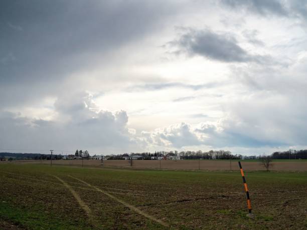 istock Vast green field under a cloudy sky in a countryside 1432828309