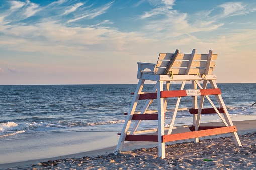 Lifeguard cabin on the beach with no people on a summer day