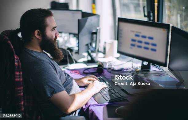 Computer Programmer Working On New Software Program Stock Photo ...
