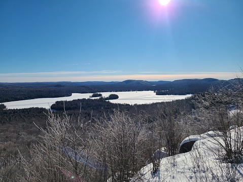 A beautiful winter landscape with a lake