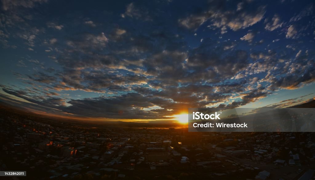 Sunset over the city Sunset in Gyumri panoramic photo Beauty Stock Photo