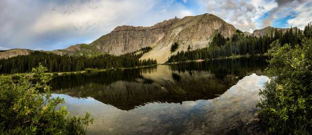 istock Forest and mountains reflected in the lake 1432842307