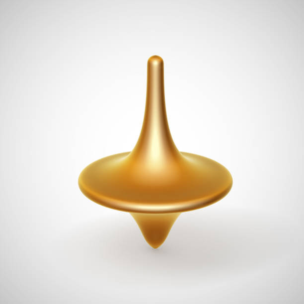 istock 3D golden rotating whirligig toy on white background. Concept of endless movement, abstract visualization of chaos and balance. 1432843103