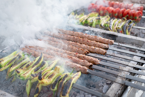 Adana Kebab on Grill With Vegetables