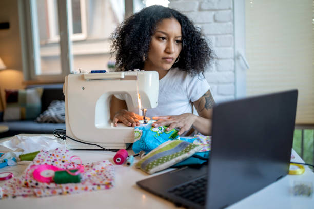 istock Woman is having online classes in crafting 1432844390