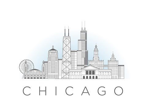 Chicago cityscape line art style vector illustration