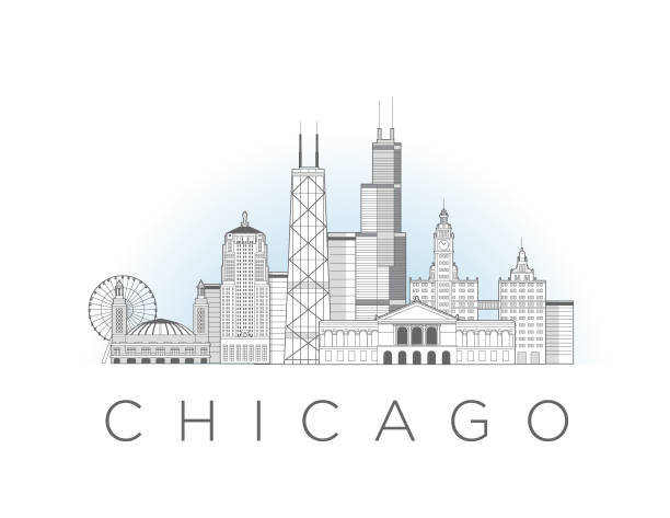 Chicago cityscape line art style vector illustration Chicago cityscape line art style vector illustration chicago skyline stock illustrations