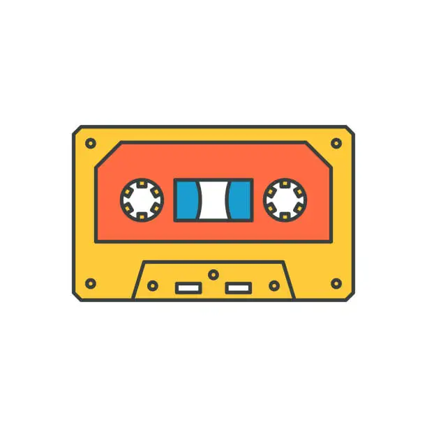 Vector illustration of Vintage tape cassette multicolored pop art groovy style vector cartoon illustration