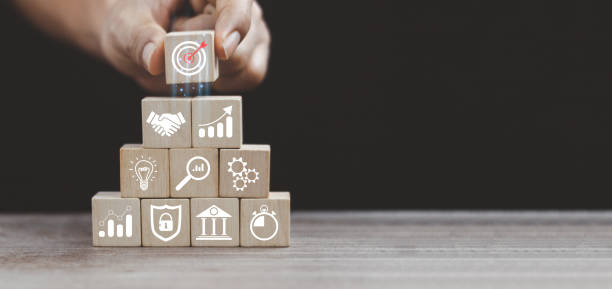 istock Hand arranging wood block stacking with business strategy and Action plan,targeting the business concept.business development concept. 1432847750