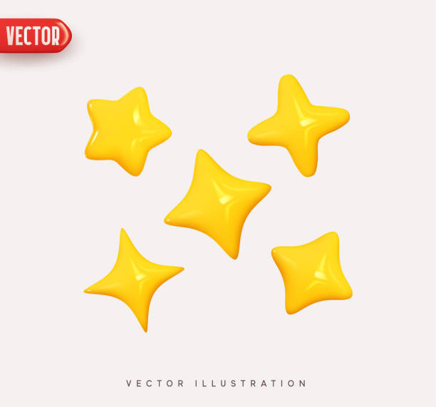 Set of yellow stars different shapes. Realistic 3d design cartoon style. vector illustration Set of yellow stars different shapes. Realistic 3d design cartoon style. vector illustration star stock illustrations