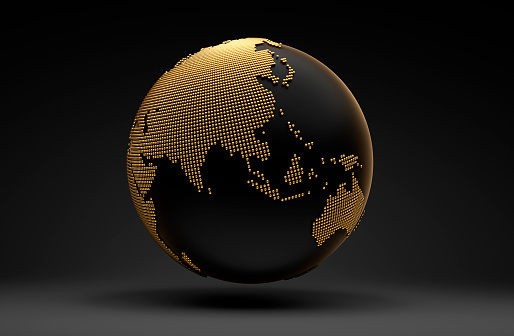 Golden and black earth globe floating on light background - 3D illustration
