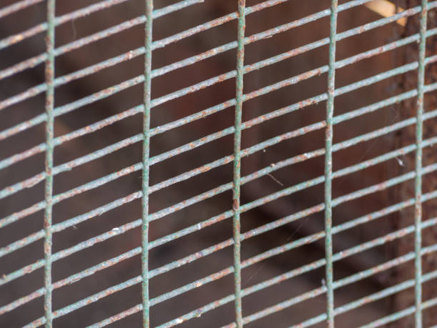 istock Old steel grating as a background texture template. Metal Painted Cage Fence Grating 1432850488