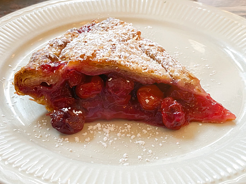 Cherry pie on a diner table