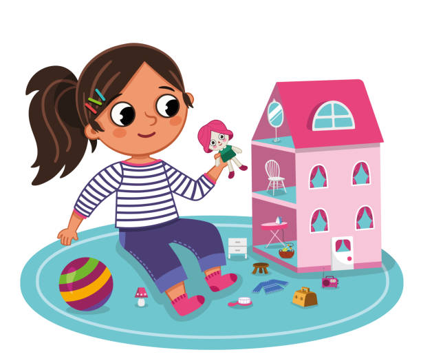 illustrations, cliparts, dessins animés et icônes de maison de poupée - little girls only child babies and children people