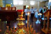 candle stand and lamp in the Orthodox Church. religious Christian traditions.