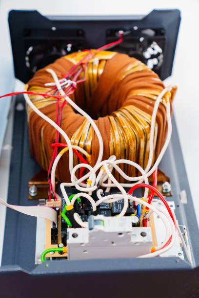 istock Internal device of electrical appliance, voltage stabilizer. copper transformer. 1432860698
