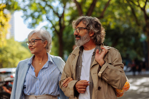 istock Senior couple walk in urban area. 1432861064