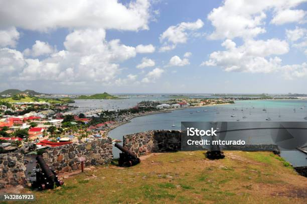 Fort Saintlouis Bastion With Cannons Marigot City And Bay Panorama Saint Martin Stock Photo - Download Image Now