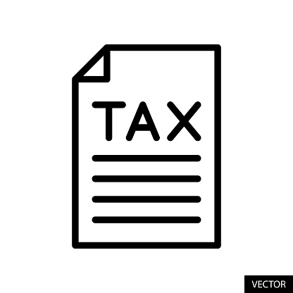 Tax form vector icon in line style design for website, app, UI, isolated on white background. Editable stroke. EPS 10 vector illustration.