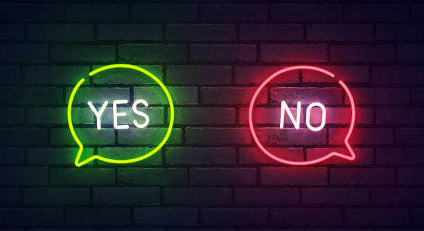 istock Yes or No neon sign, bright signboard, light banner. Yes, No label neon, emblem. Vector illustration 1432863527